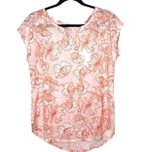 NWT Cynthia Rowley Women’s 100% Linen Floral Short Sleeve Shirt Orange Size M